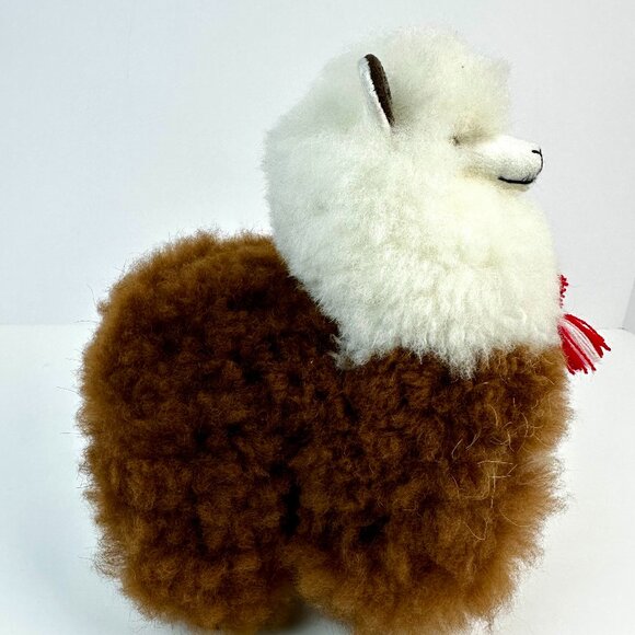 Handmade Stuffed Llama – 100% Natural Llama Wool, Brown & Ivory, Made in Peru - Picture 1 of 12